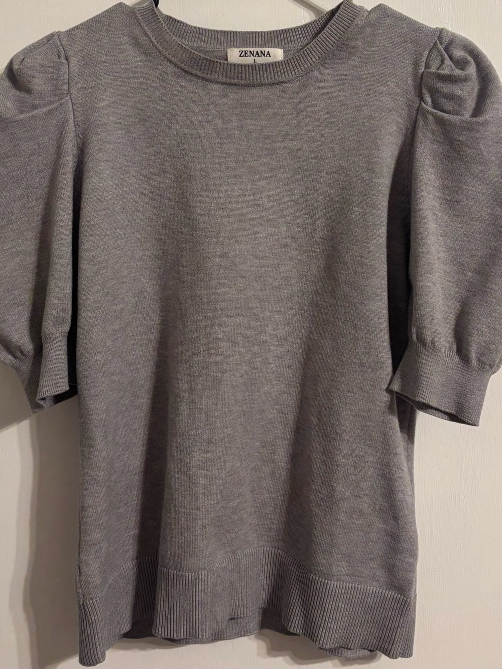 Zenana Gray Puff-Sleeve Knit Top